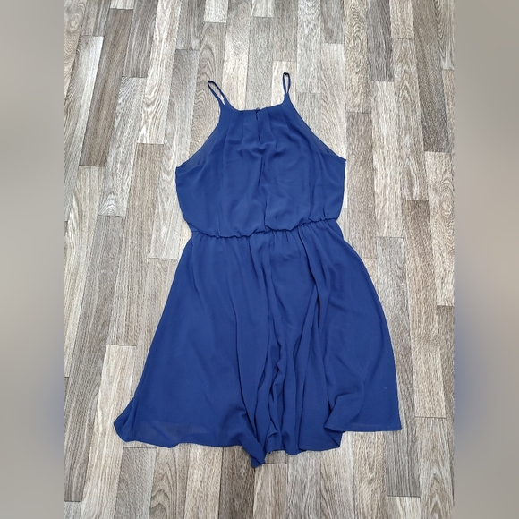 Blue Rain Dress Women Large Midi Knee Length Sleeveless Lined Navy Blue Flowy - Picture 4 of 6